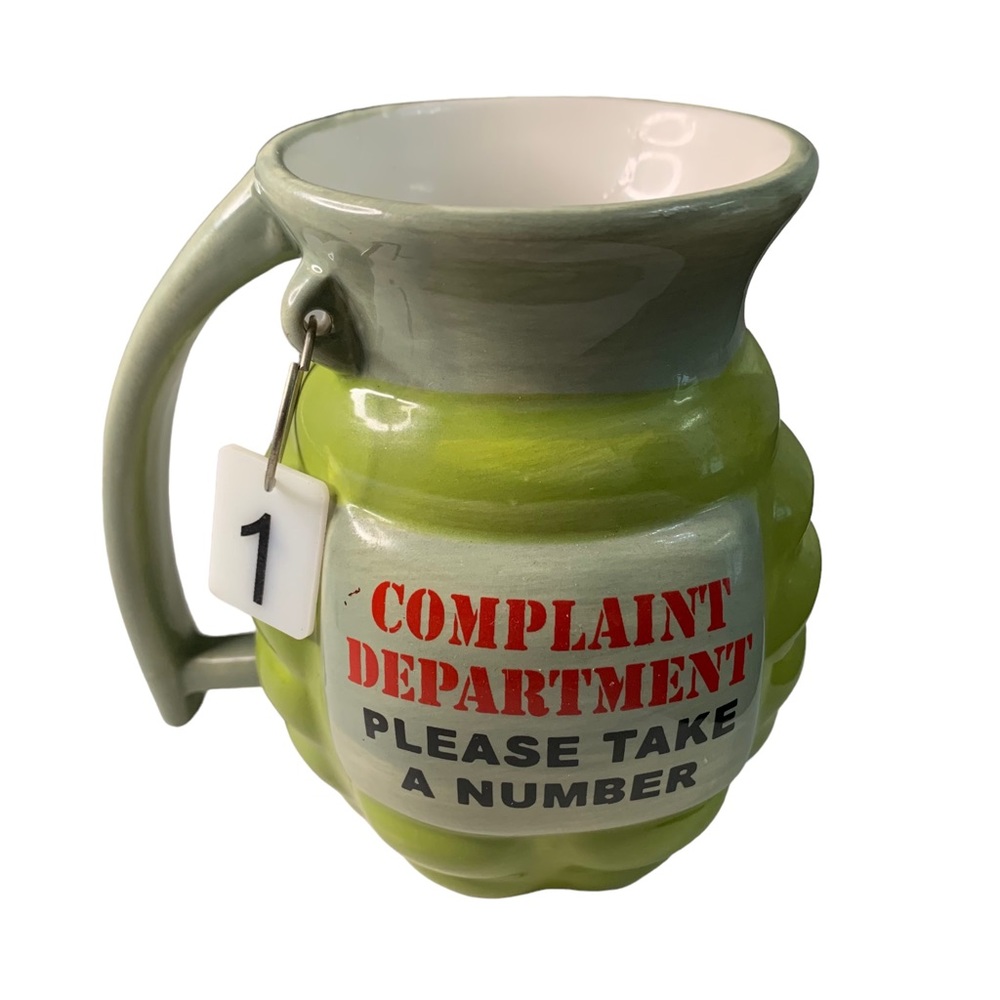 Bigmouth Inc. Military Coffee Mug Cup Hand Grenade 5” Tall Complaint Department